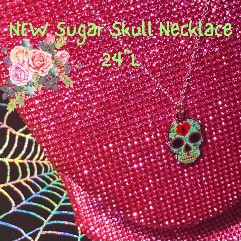 Teal Skull Sterling Silver Necklace Day of the Dead Gothic Spooky Jewelry egirl